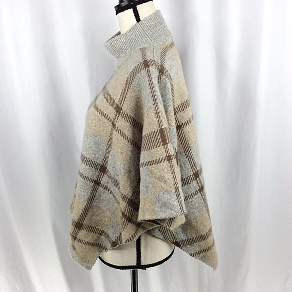 Note di Anita Poncho Sweater OS Plaid Merino Wool Cashmere Blend Mock Neck - Picture 4 of 7